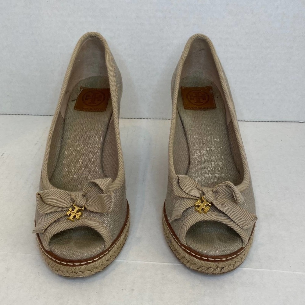 Tory Burch Beige Jackie Bow Espadrille Wedge - Picture 6 of 11
